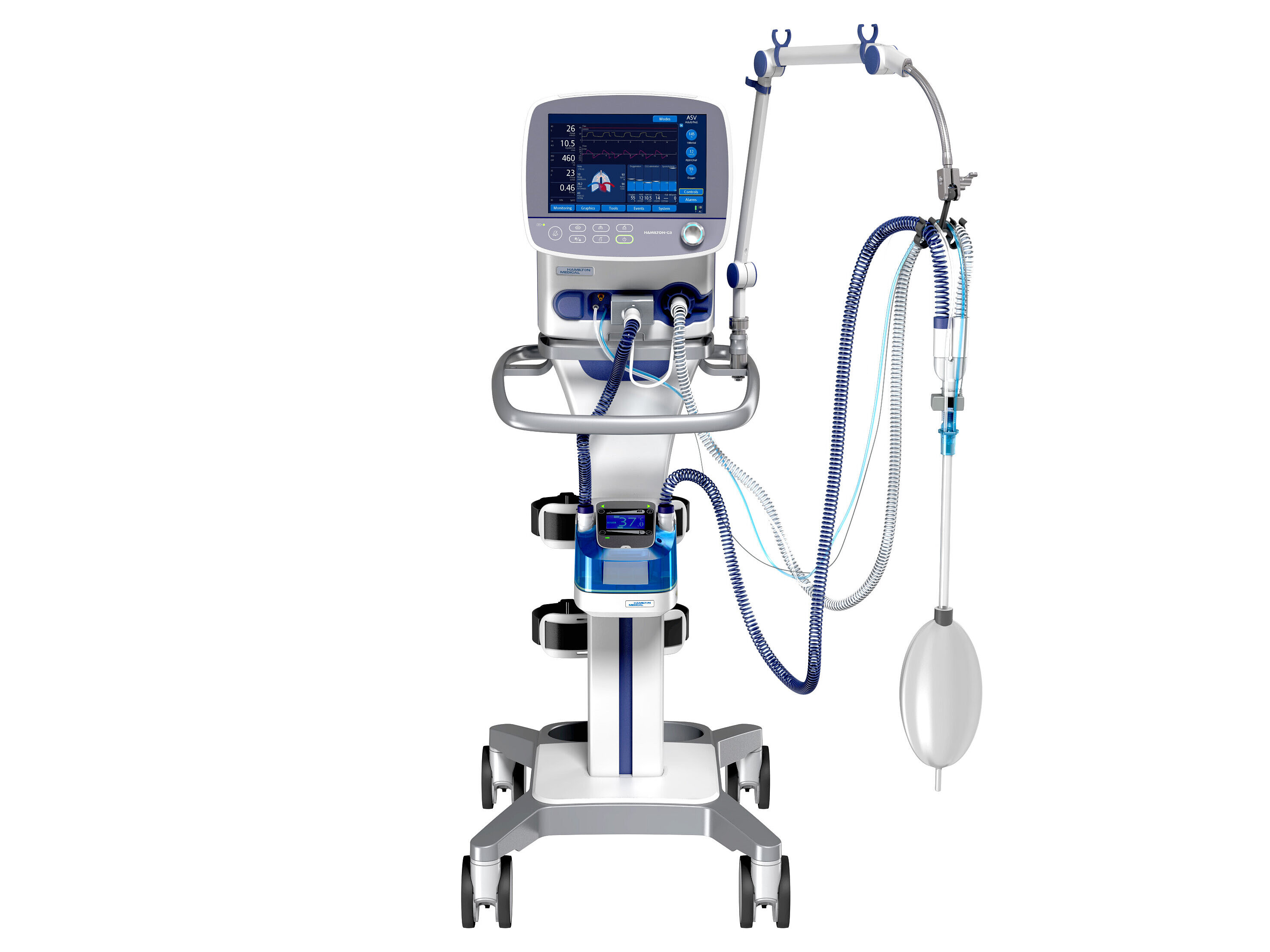 hamilton c3 intensive care ventilators with circuit trolley device frontal