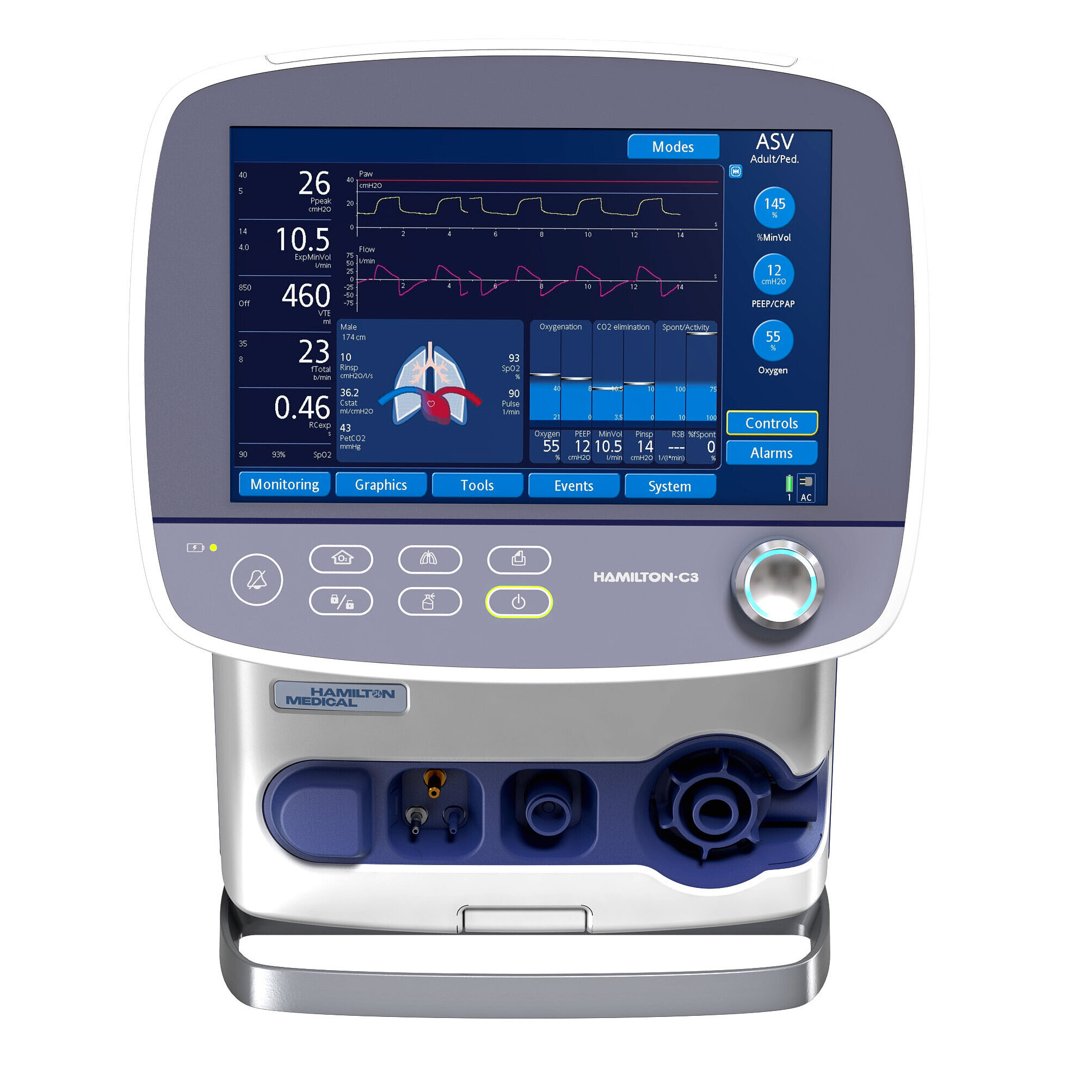 hamilton c3 intensive care ventilators device frontal